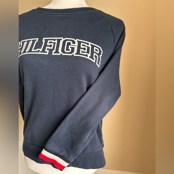 The Tommy Crew Neck Crop Pullover Vintage Orig Signature Cuff Tommy Hilfiger - Picture 9 of 14